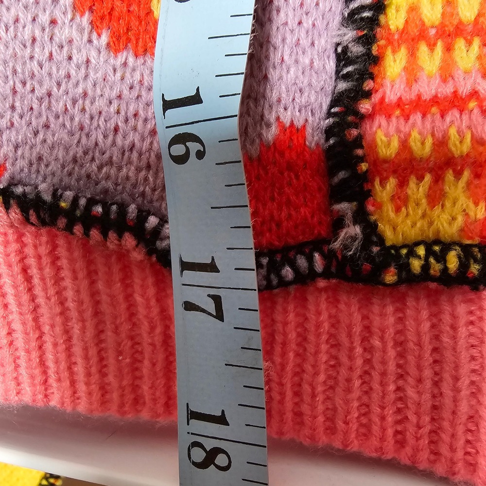 Womens Patchwork Cropped Cardigan Sweater Size M Multi Colorblock Kawaii Retro - Picture 4 of 8